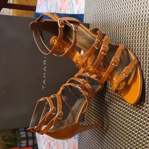 Tahari Alberto Cognac Leather gladiator sandals
